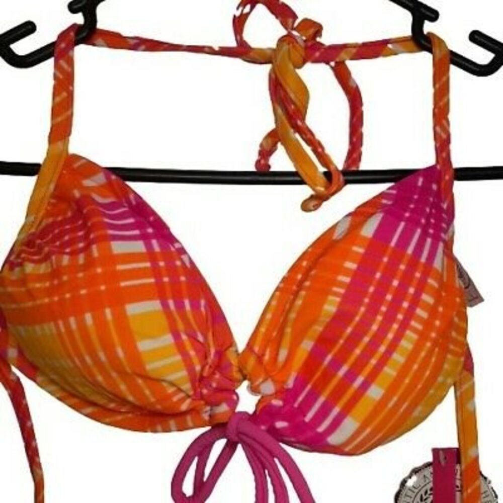 NWT S SO Bikini Reversible Swimsuit Bathing Suit Separates TOP ONLY Pink Orange
